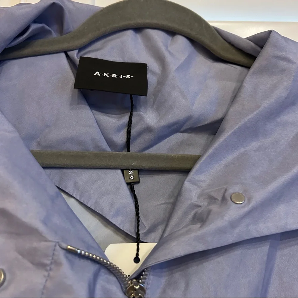 Akris-Valdemar Wink Print Taffeta Parka Jacket Periwinkle Blue Multi Size 12 - Picture 4 of 9